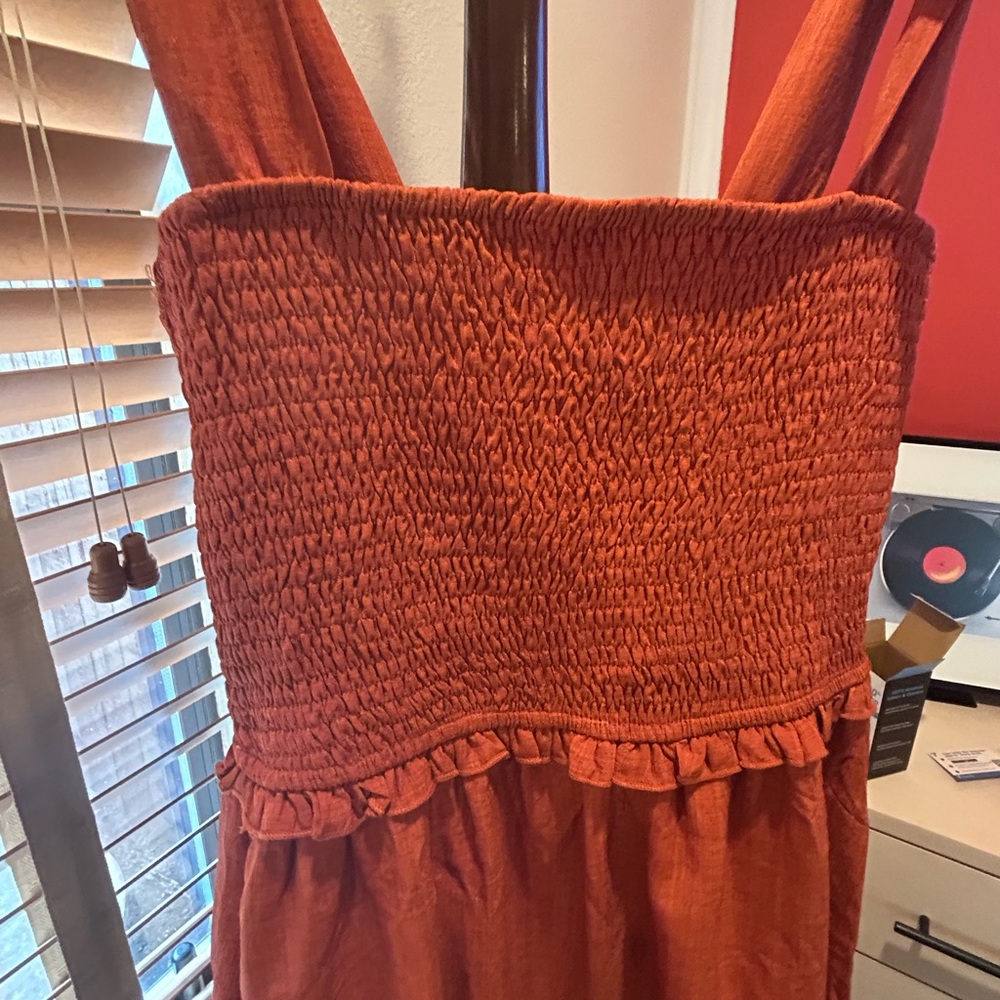 Pinkblush Rust Tie-Shoulder Smocked Midi Dress - Picture 4 of 5